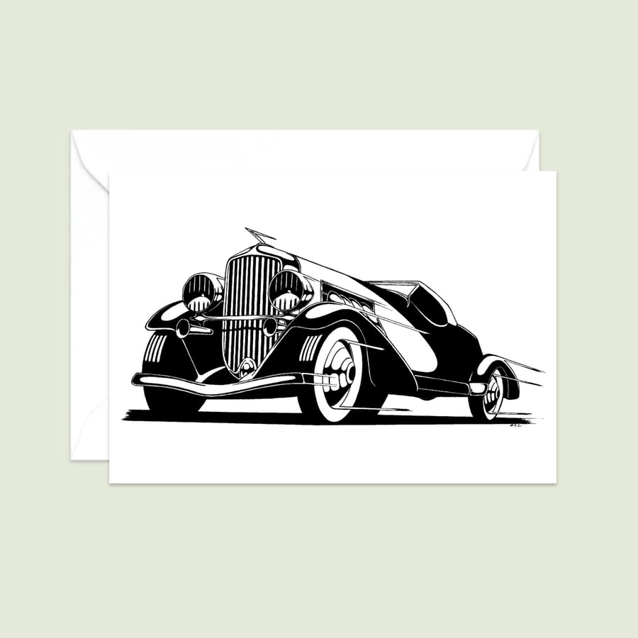 Classic Car Greeting Card: Detailed Pen and Ink Artwork for a Car Lover (413)