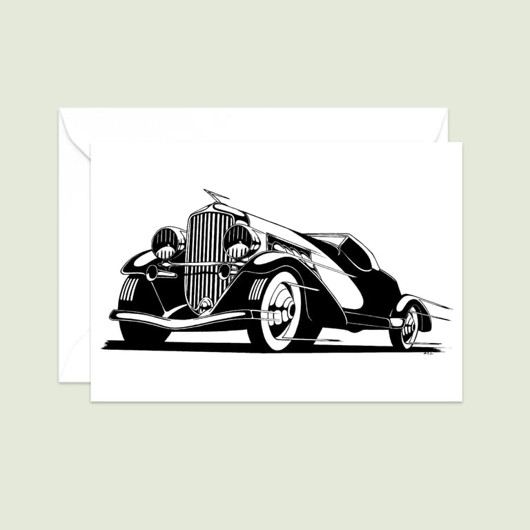 Classic Car Greeting Card: Detailed Pen and Ink Artwork for a Car Lover (413)