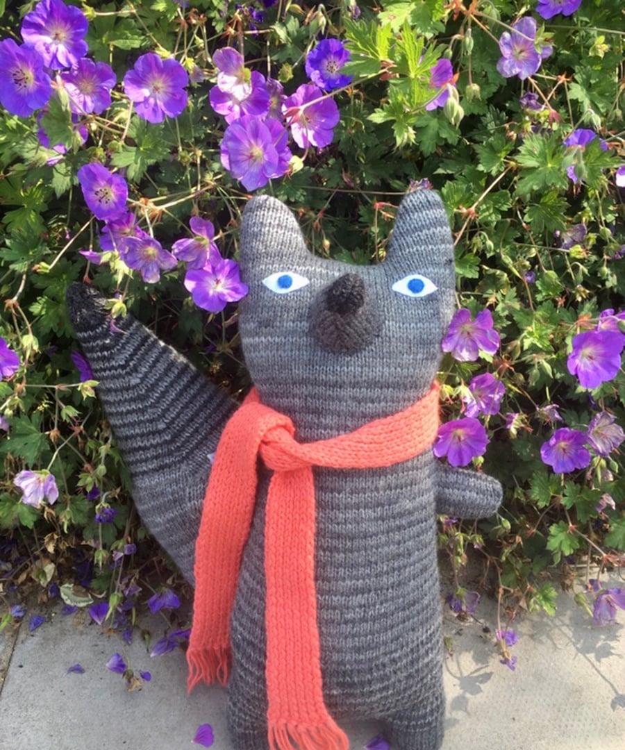 Large grey hand knitted wolf  doll 