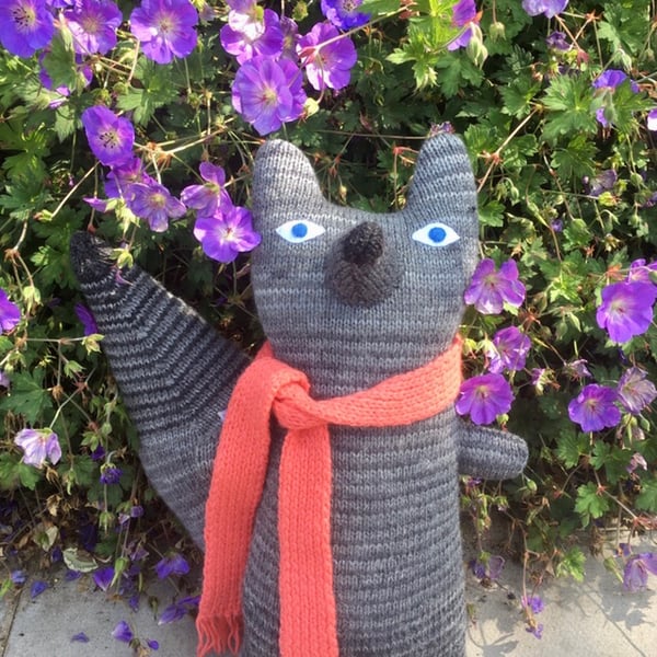 Large grey hand knitted wolf  doll 