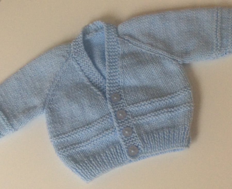 Baby cardigan blue hand knit 0-3 months 