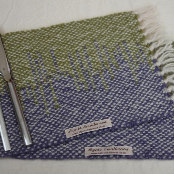 Hand Woven Wool Placemats (small) - Set of 2 - Purple and Green