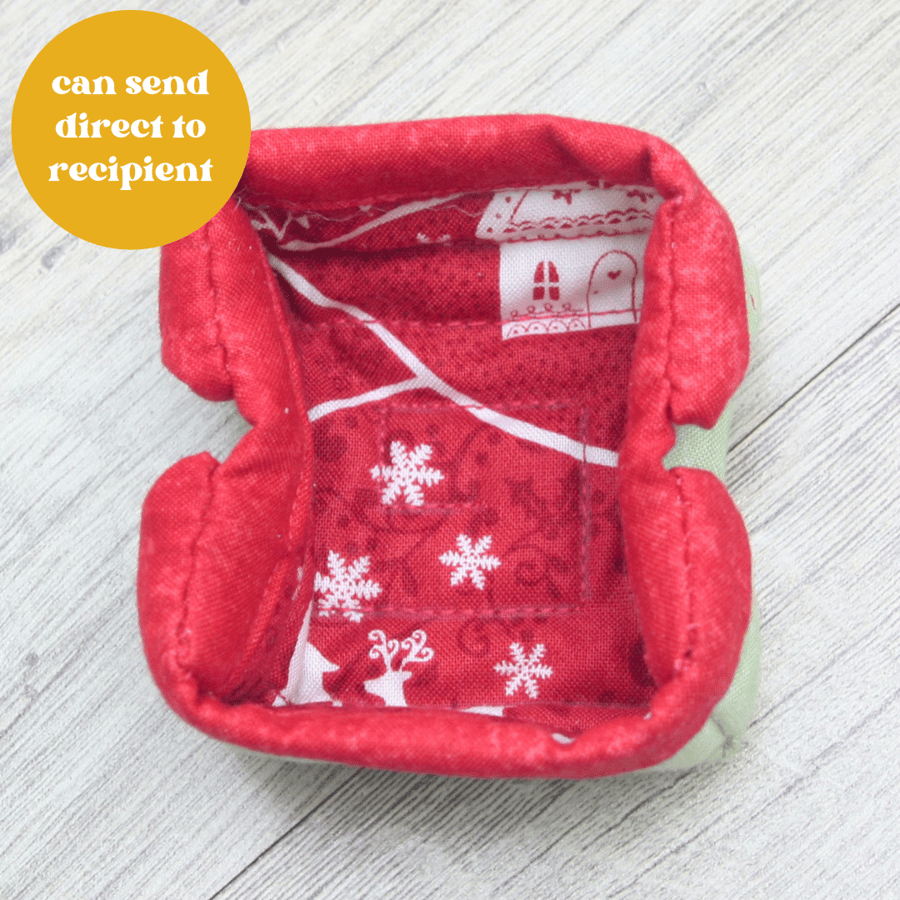 Small Christmas Themed Quilted storage box featuring Skandi Reindeer.