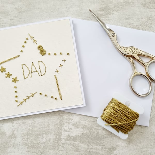 Dad Embroidered Gold Card,  Dad Birthday Card, Father's Day Card