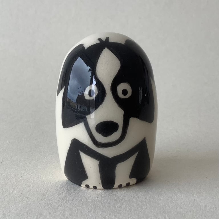 Small Wheel Thrown and Hand-Painted Ceramic Border Collie