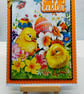 Happy Easter Card Chicks with Daffodils Eggs Spring Flowers - Image 1