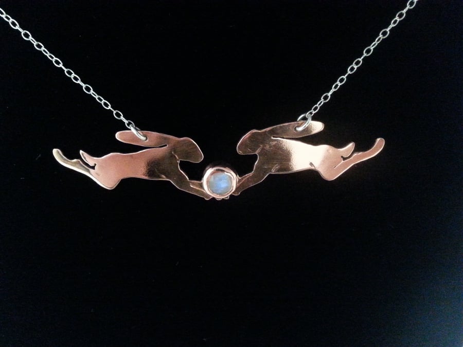 Hares and graces copper and moonstone necklace