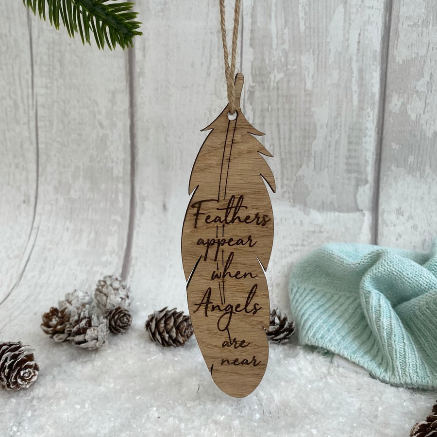 Luxury Memorial Feather Decoration Wooden Christmas Decoration Feather Christmas