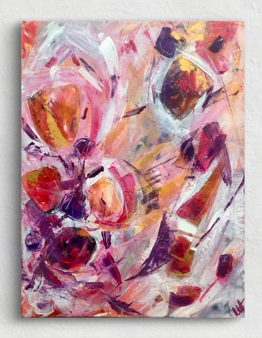 Abstract Original Painting on Canvas, with Gold Details, 30x40cm 
