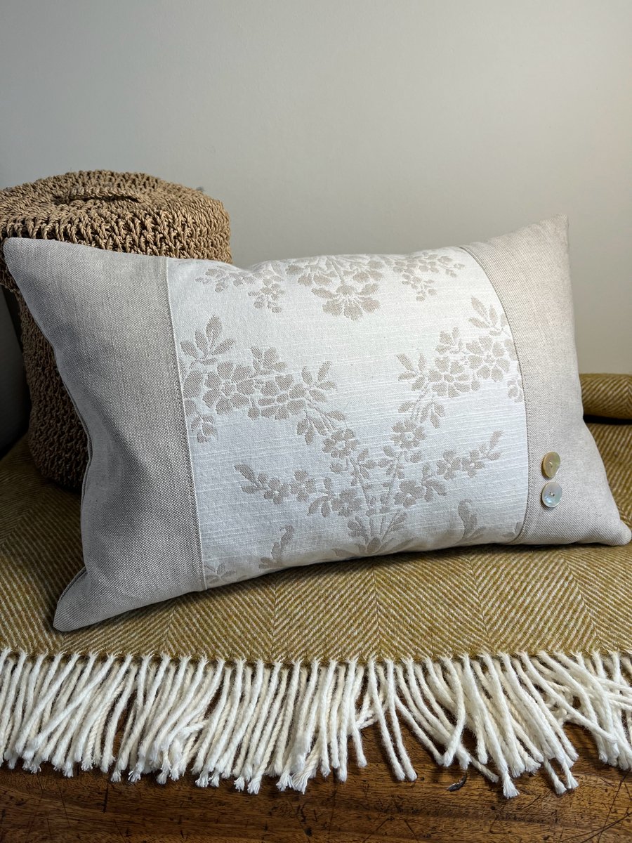 Linen floral cushion cover with mother of pearl... - Folksy