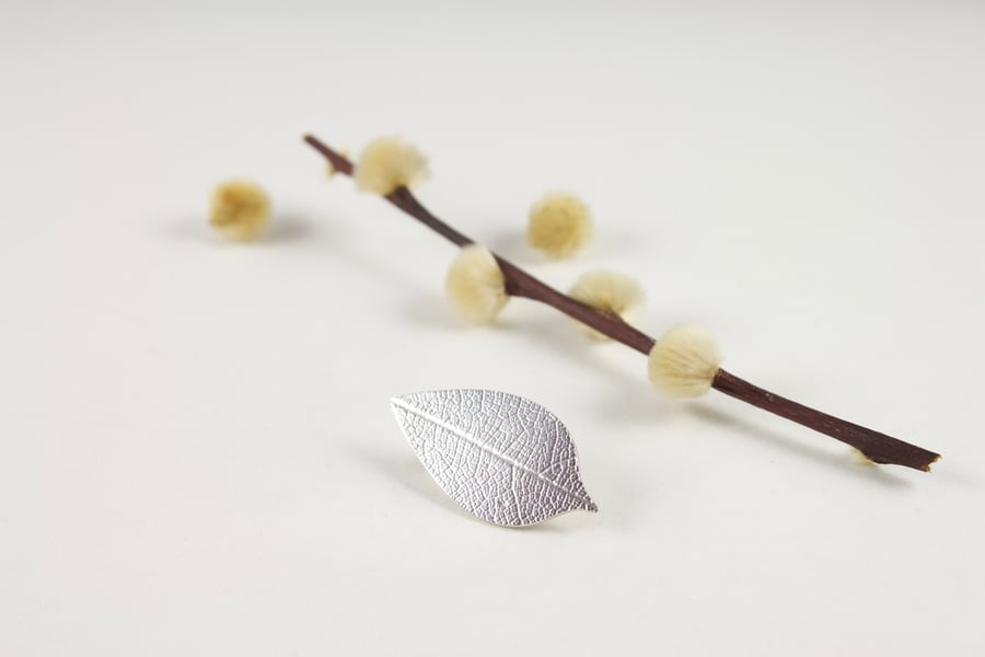 Handmade Sterling Silver Leaf Print Brooch