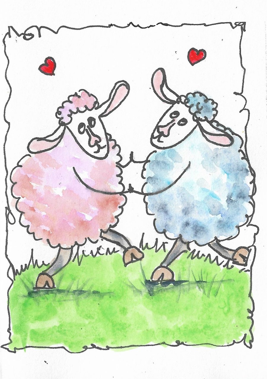 Blank Sheep and Love valentine printed card