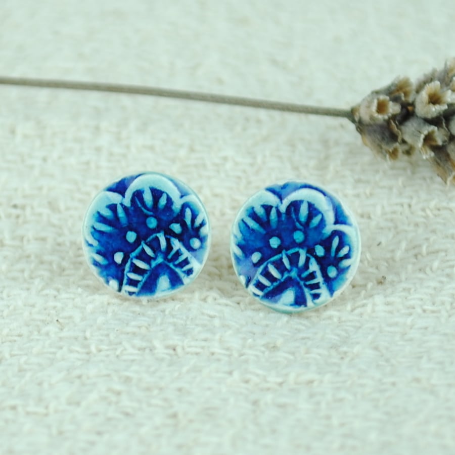Ceramic Textured Blue Earrings