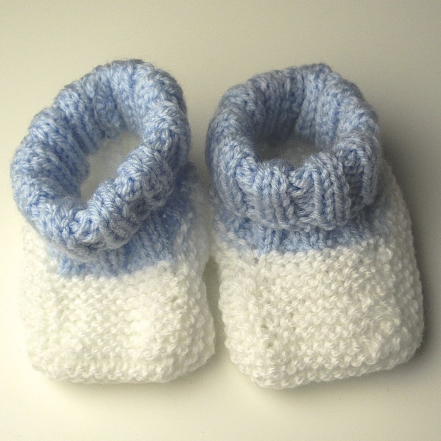 Cute Blue and White Baby Bootees - UK Free Post