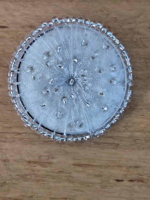 Round brooch, needle felted brooch, silver brooch