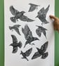 Starlings one-colour A2 linocut screen-print - Image 2