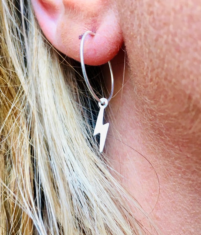 Sterling Silver Lightning Bolt Hoop Earrings