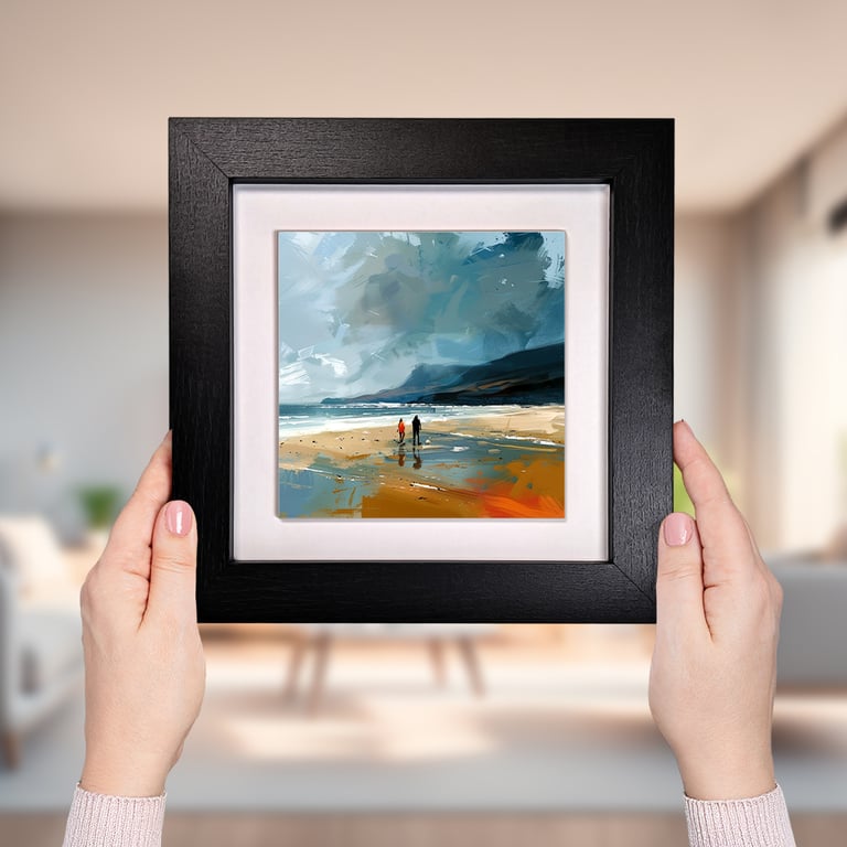 Coastal Couple Framed Ceramic Tile Art - Impressionist Wall Art -  Home Decor