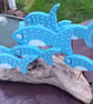 SHOAL OF 5 BLUE & WHITE FISH ORNAMENT MADE FROM NATURAL DRIFTWOOD FROM CORNWALL - Image 1