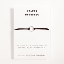 Spirit bracelet, silver circle, cotton cord bracelet