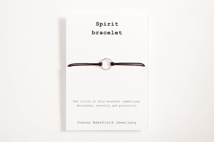 Spirit bracelet, silver circle, cotton cord bracelet