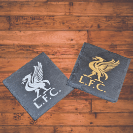 Hand-Painted Square Slate Coasters with Liverpool Theme - Set of 2