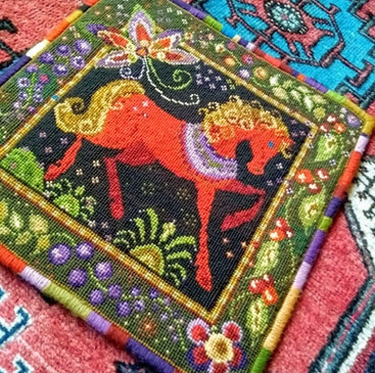 Russian Folk Art Horse Tapestry, Cushion, Kit,  - Folksy