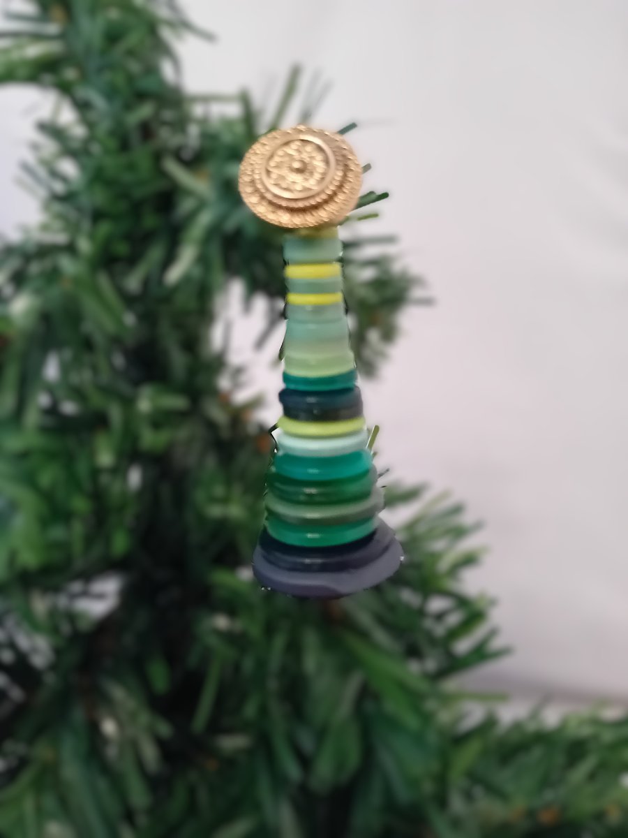 Tall Green Button Christmas Tree Decoration - Gold Button Topper