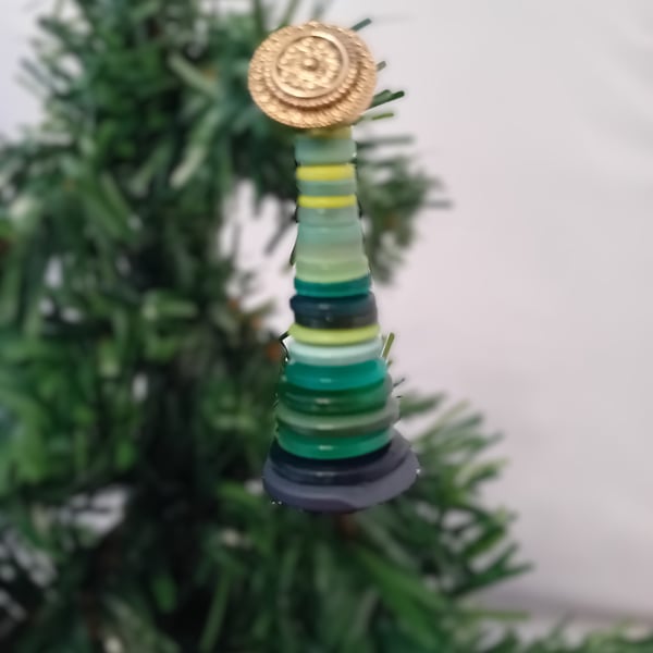 Tall Green Button Christmas Tree Decoration - Gold Button Topper