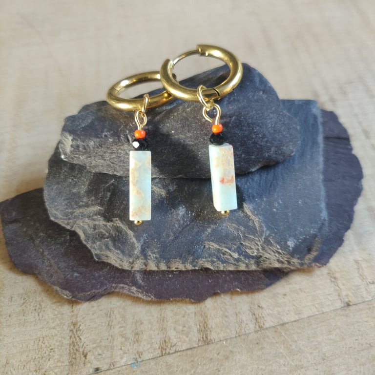 Classic bead earrings with stainless steel huggie hoops