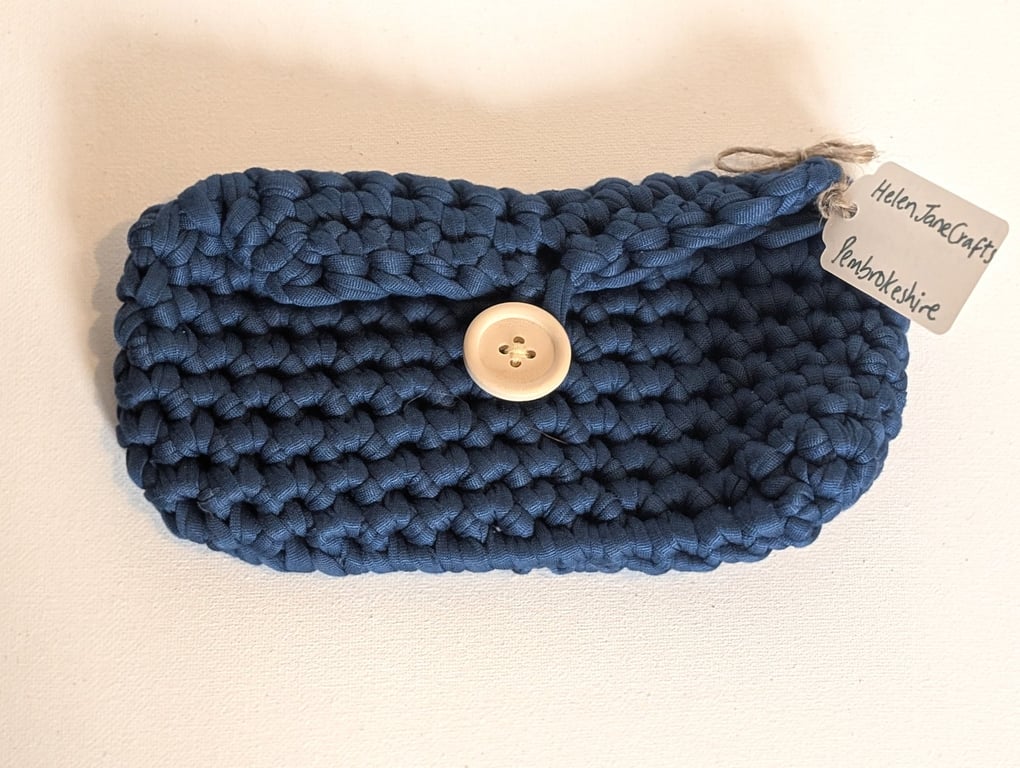 Handmade crochet purse made with petrol blue t-shirt yarn 
