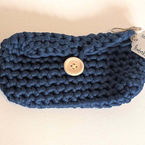 Handmade crochet purse made with petrol blue t-shirt yarn 