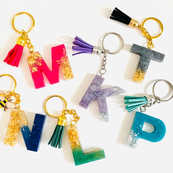 Personalised initial keyring, book bag charm, gift for him, stocking fillers