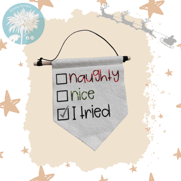 Naughty, Nice, I Tried mini banner