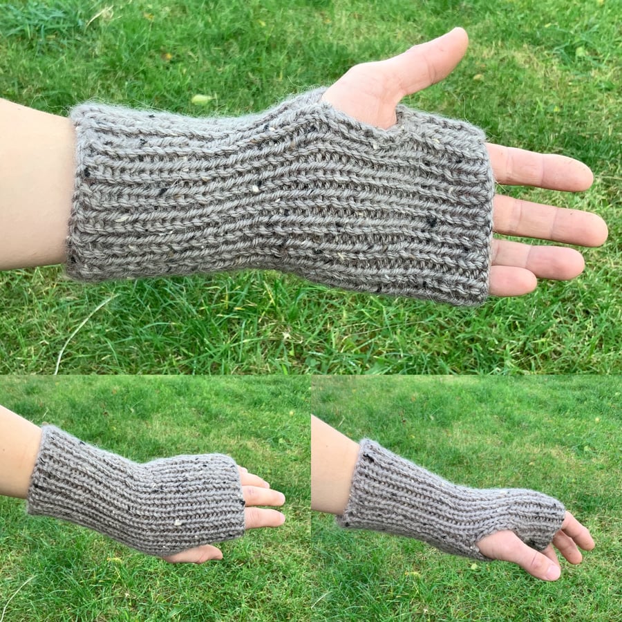 Fingerless Mittens. Alpaca Mix Yarn. Fingerless Gloves. Gloves. Gray Gloves.