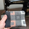 Orange and Grey wool and reclaimed denim coin purse zip pouch