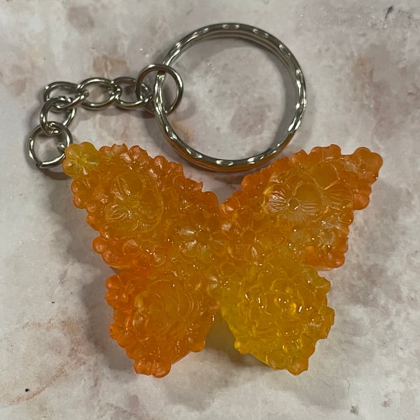 Handmade Resin Orange & Yellow Butterfly Keyring