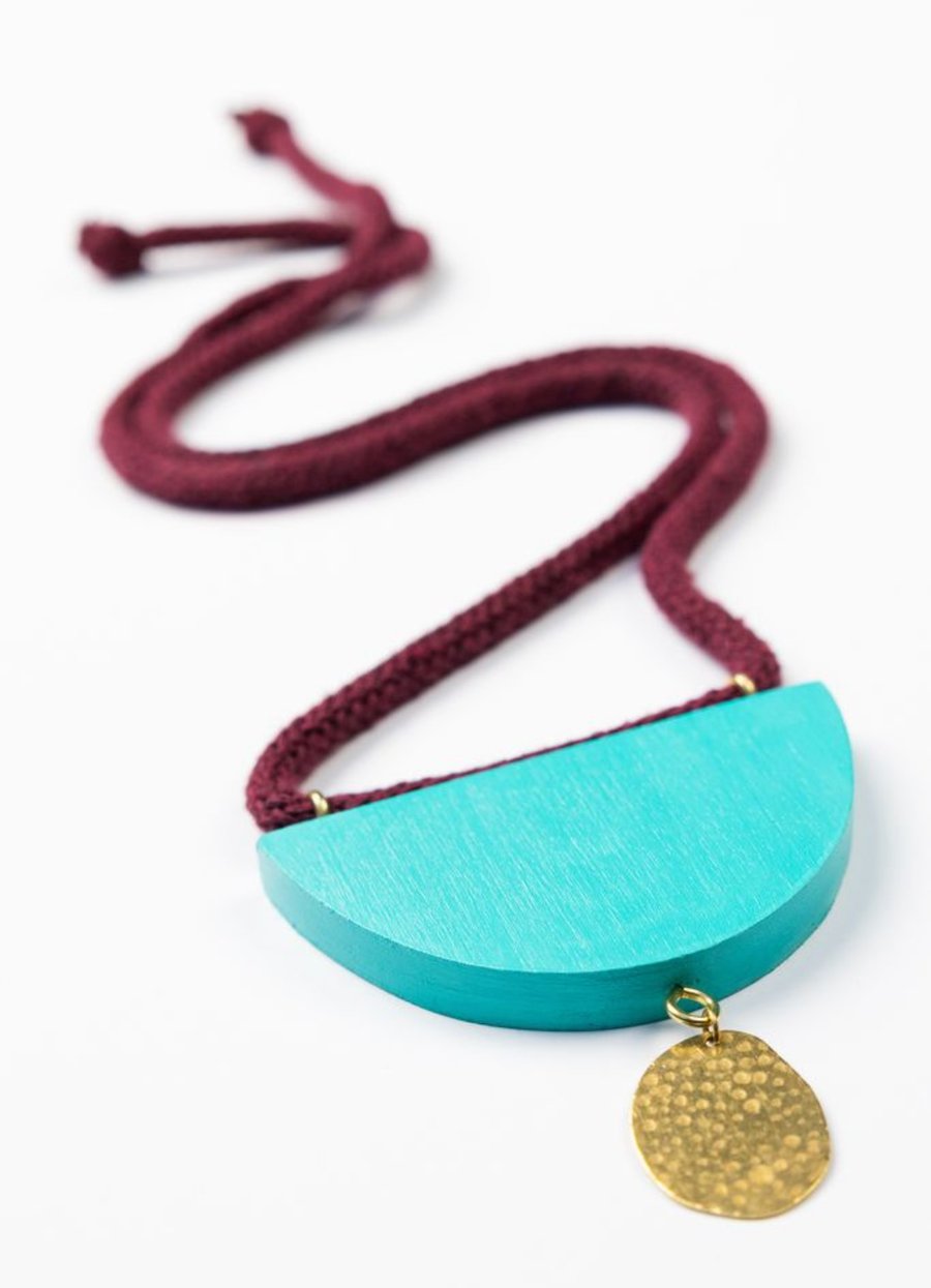Rope necklace with wooden and brass bib detail (The Appledore necklace) 