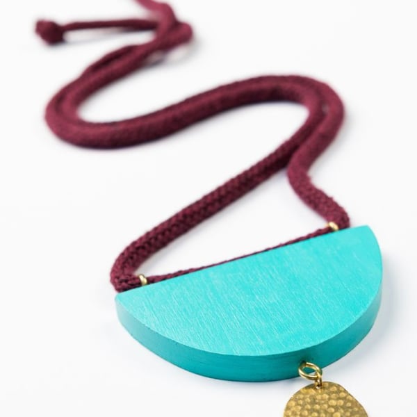 Rope necklace with wooden and brass bib detail (The Appledore necklace) 