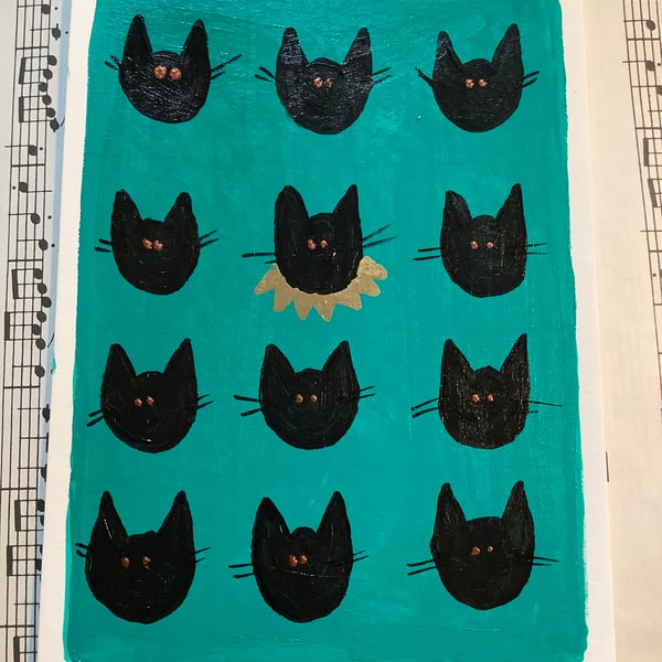 Original art. Cats. Black cats. Individual. Happy Unique. Quirky, colour