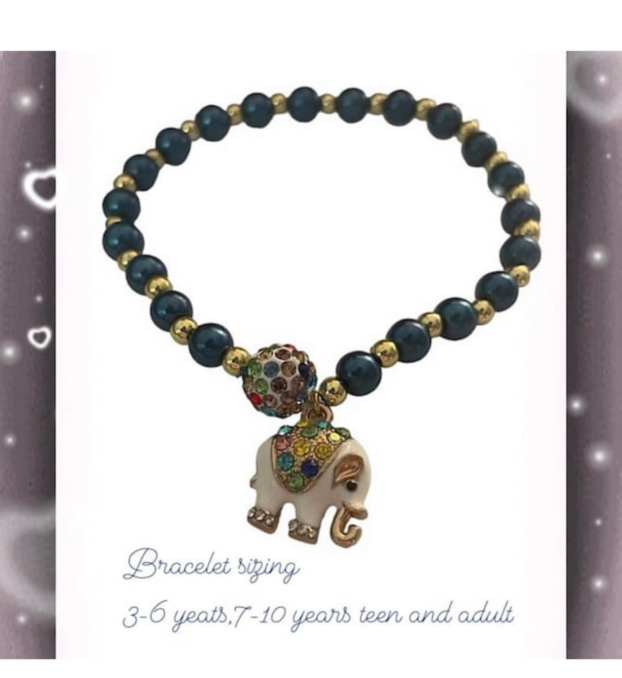 Elephant multicolour shamballa stretch beaded rhinestone bracelet all sizes 