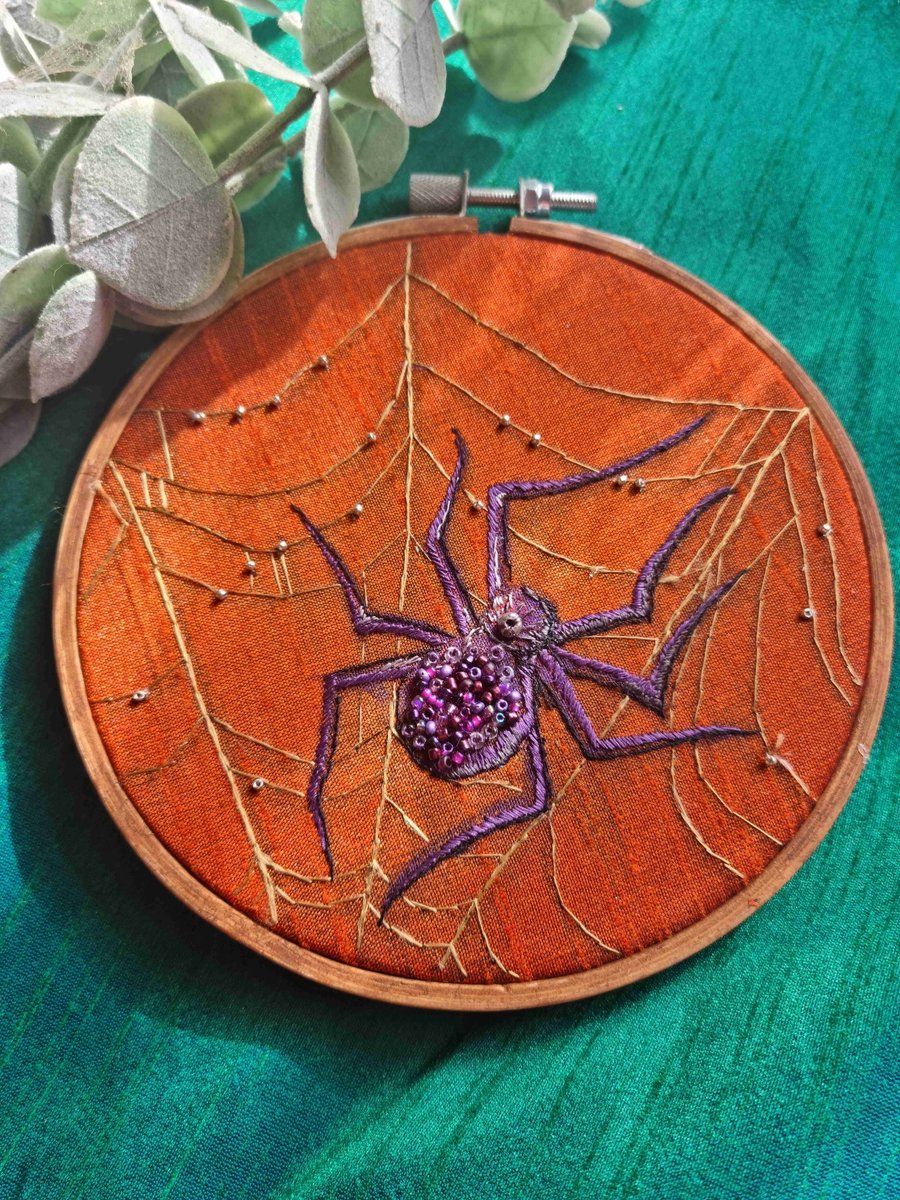 Hand Emboidered Spider Hoop