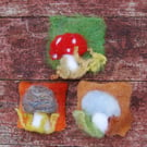 Needlefelted Mushroom fridge magnets - three designs available