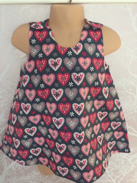 Pretty A line dress age 1 pink and grey hearts
