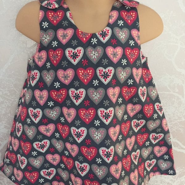Pretty A line dress age 1 pink and grey hearts