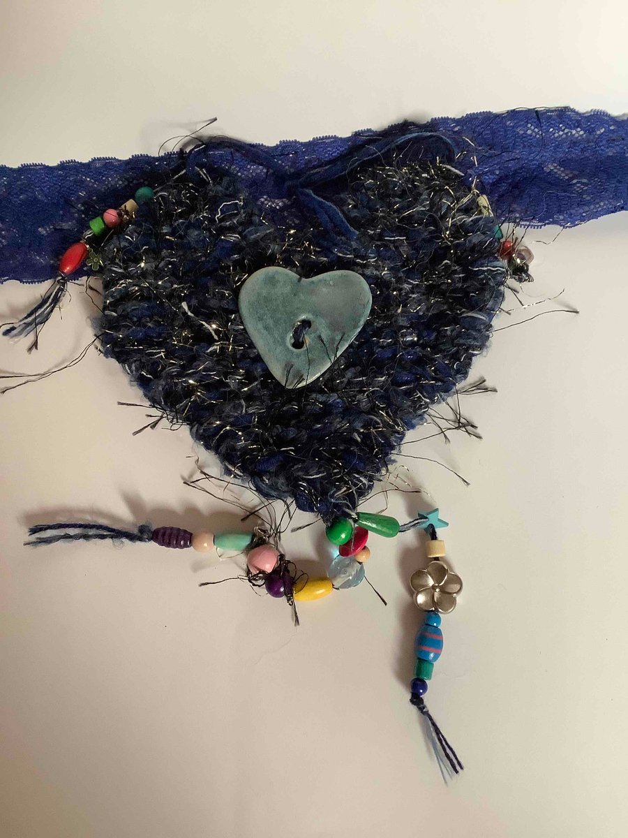 Blue and gold woolly hanging decorated heart