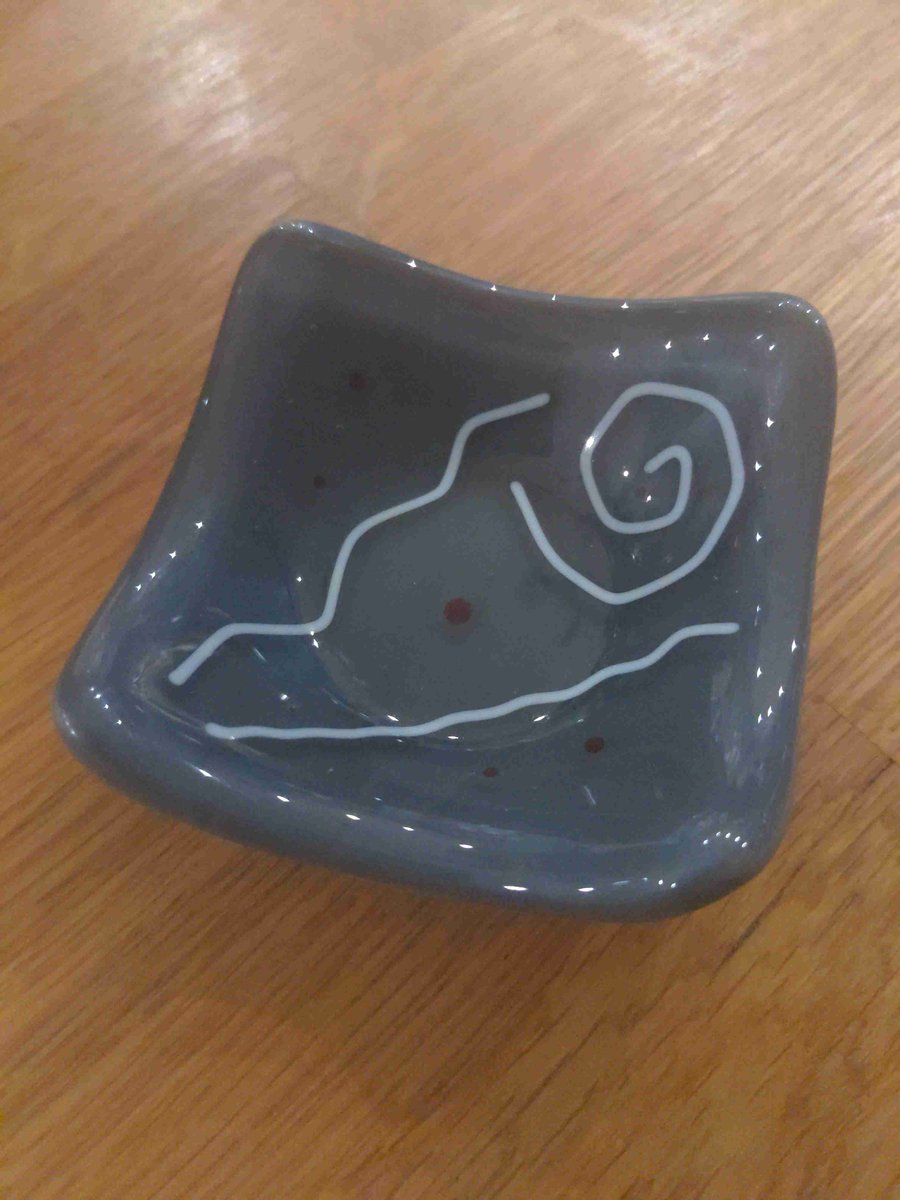 Fused glass mini dish 7.5cm Grey & White