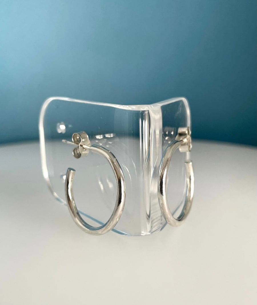 Classic Solid Sterling Silver Hoop Earrings Size 20mm Plain-Smooth - Handmade