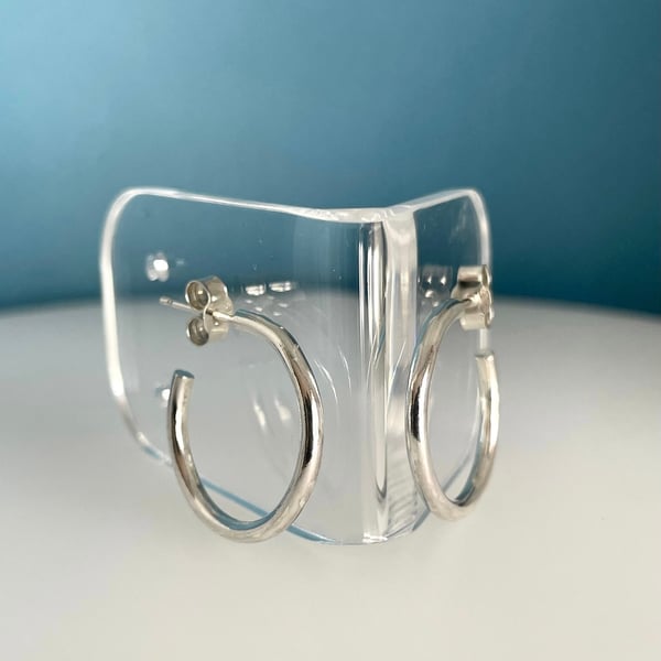 Classic Solid Sterling Silver Hoop Earrings Size 20mm Plain-Smooth - Handmade