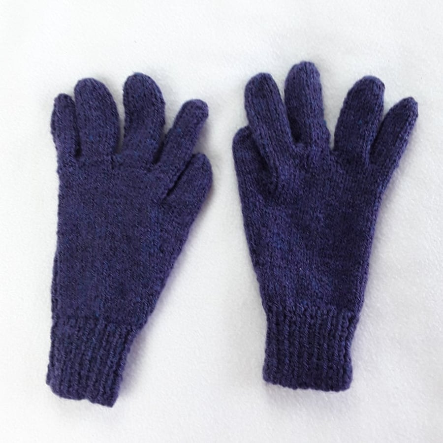 Hand knitted mens purple blue mix gloves - winter gloves - full fingered gloves 